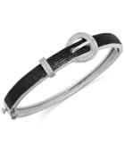 Black And White Diamond Accent Buckle Bangle Bracelet In Sterling Silver-plated Brass