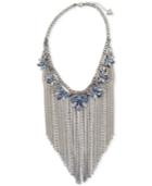 Guess Silver-tone Crystal & Stone Flower With Chain Fringe Statement Necklace, 16 + 2 Extender