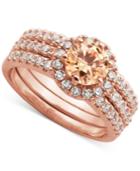 Giani Bernini Champagne And Clear Cubic Zirconia Stack-look Halo Ring In 18k Rose Gold-plated Sterling Silver