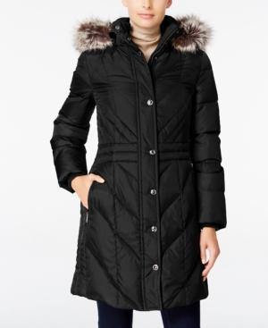 London Fog Petite Faux-fur-trim Long Down Coat