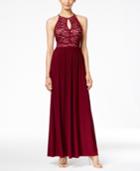 Nightway Petite Lace Keyhole Halter Gown