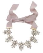 Inc International Concepts Gold-tone Crystal & White Stone Flower Gray Ribbon Tie Statement Necklace, Created For Macy's