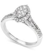 Diamond Marquise-style Cluster Engagement Ring (1/2 Ct. T.w.) In 14k White Gold