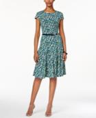 Jessica Howard Geo-print Belted A-line Dress