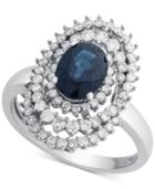 Sapphire (1-1/3 Ct. T.w.) & Diamond (3/4 Ct. T.w.) Spiral Statement Ring In 14k White Gold