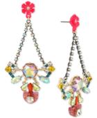 Betsey Johnson Two-tone Multi-crystal & Flower Drop Earrings