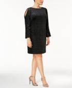 Jessica Howard Plus Size Velvet Metallic-print Cold-shoulder Dress