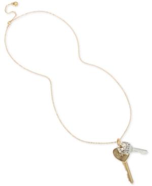 Bcbg Two-tone Crystal Peace & Love Key Pendant Necklace, 30 + 3 Extender