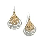 2028 Silver-tone Filigree Teardrop With Gold-tone Overlay Earrings