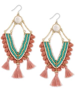 Lucky Brand Gold-tone Bead & Tassel Chandelier Earrings
