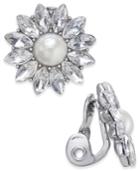 Charter Club Silver-tone Crystal And Imitation Pearl Flower Clip-on Stud Earrings, Only At Macy's