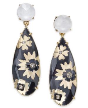 Kate Spade New York Gold-tone Imitation Pearl & Flower Printed Stone Drop Earrings
