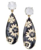 Kate Spade New York Gold-tone Imitation Pearl & Flower Printed Stone Drop Earrings
