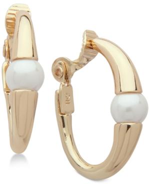 Anne Klein Gold-tone Imitation Pearl Clip-on Hoop Earrings