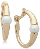 Anne Klein Gold-tone Imitation Pearl Clip-on Hoop Earrings