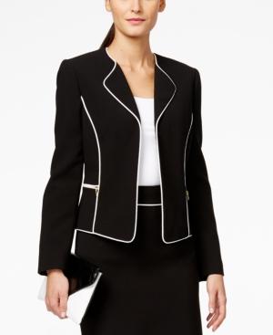 Tahari Asl Petite Piped Open-front Jacket