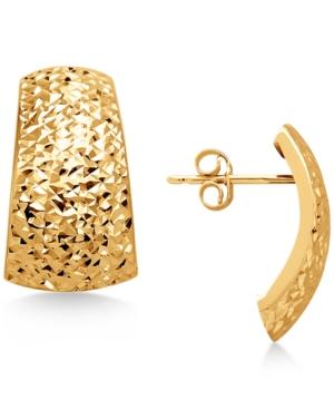 Crystal-cut Domed Hoop Earrings In Italian 14k Gold