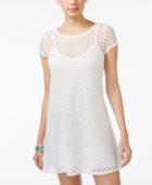 Speechless Juniors' Short-sleeve Crocheted Sheath Dress