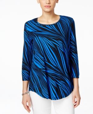 Jm Collection Three-quarter-sleeve Tee, Wave Print