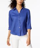 Jm Collection Linen Roll-tab Cropped Shirt, Created For Macy's