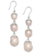 Charter Club Silver-tone Pave & Pink Imitation Pearl Triple-drop Earrings, Created For Macy's