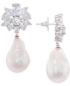 Nina Silver-tone Crystal Cluster & Imitation Pearl Drop Earrings
