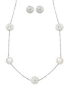 Honora Style Cultured Freshwater Pearl (7mm) And Crystal Stud & Necklace Set In Sterling Silver