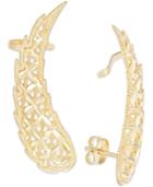 Cutout Angel Wing Crawler Earrings In 14k Gold, 1 1/2 Inch