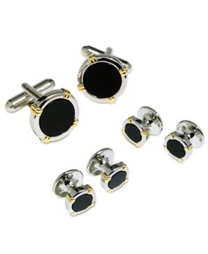Geoffrey Beene Cufflinks Set, Black Epoxy Circle Cufflinks Boxed Set