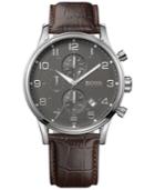 Hugo Boss Men's Chronograph Aeroliner Brown Leather Strap Watch 44mm 1512570