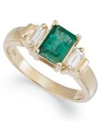14k Gold Ring, Emerald (1 Ct. T.w.) And Diamond (1/4 Ct. T.w.) Emerald Cut Ring
