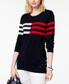 Tommy Hilfiger Cotton Striped Button-detail Sweater, Created For Macy's