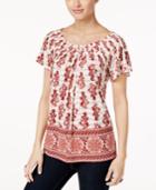 Style & Co Petite Printed Pleated Top, Created For Macy's