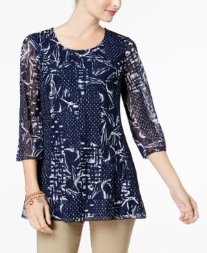 Jm Collection Printed Lace Tunic Top, Created For Macy's