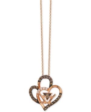 Le Vian Chocolatier Double Heart Pendant Necklace (1/4 Ct. T.w.) In 14k Rose Gold