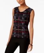 Nine West Plaid Cowl-neck Shell