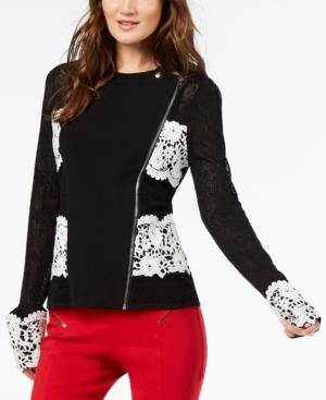 Inc International Concepts Lace-contrast Moto Cardigan, Created For Macy's