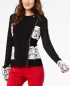 Inc International Concepts Lace-contrast Moto Cardigan, Created For Macy's