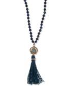 Marchesa Gold-tone Crystal & Imitation Pearl Beaded Tassel Pendant Necklace