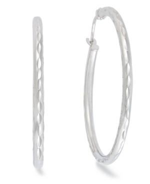10k White Gold Earrings, Diamond-cut Hoop Earrings