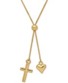 Cross And Heart Lariat Necklace In 14k Gold
