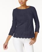 Charter Club Petite Cotton Crochet-trim Top, Only At Macy's