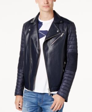 Armani Exchange Men's Faux-leather Puffer-sleeve Moto Jacket