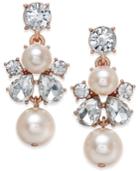 Charter Club Rose Gold-tone Crystal And Imitation Pearl Drop Earrings, Only At Macy's