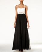 Teeze Me Juniors' Embellished Illusion-waist Two-tone Gown