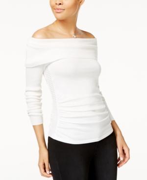Hooked Up By Iot Juniors' Off-the-shoulder Ruched Sweater