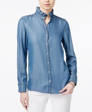 Tommy Hilfiger Ruffle-collar Denim Shirt, Only At Macy's