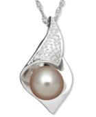 Sterling Silver Necklace, Pink Cultured Freshwater Pearl And Diamond Accent Pendant