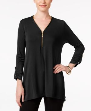 Jm Collection Zip-front Cuffed-sleeve Top, Only At Macy's