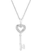 Diamond Heart-key Pendant Necklace (1/10 Ct. T.w.) In Sterling Silver